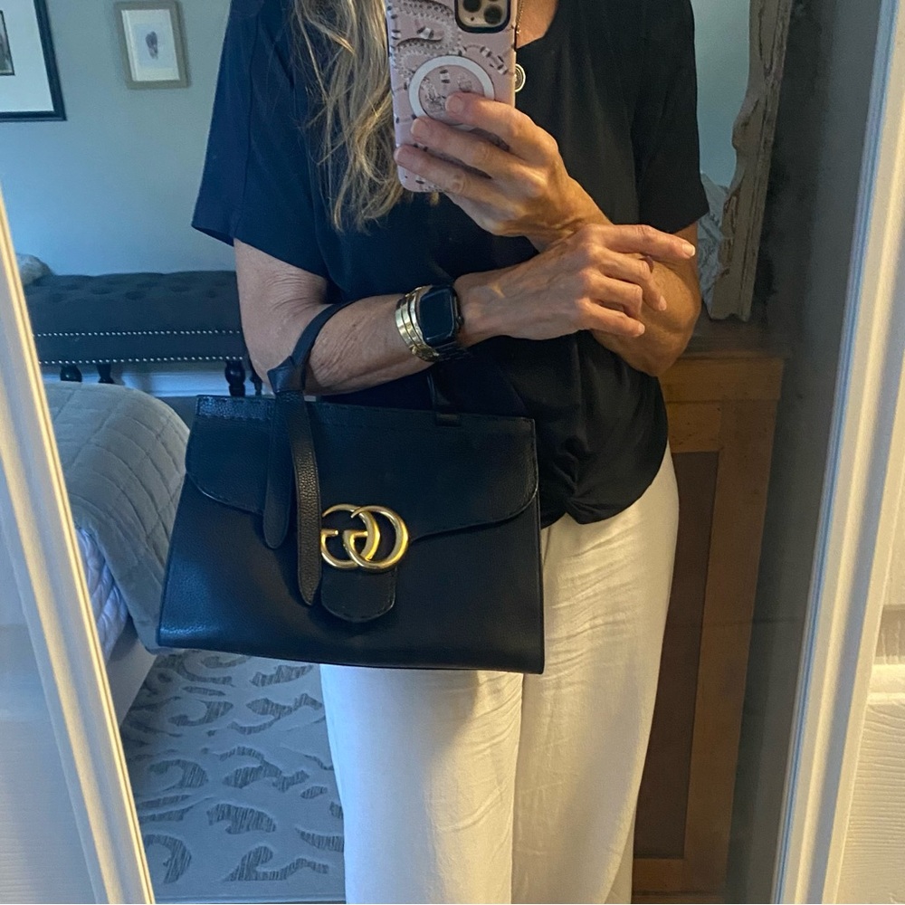 GUCCI GG MARMONT LEATHER TOP HANDLE BAG 421890 BLACK - Picture 14 of 15